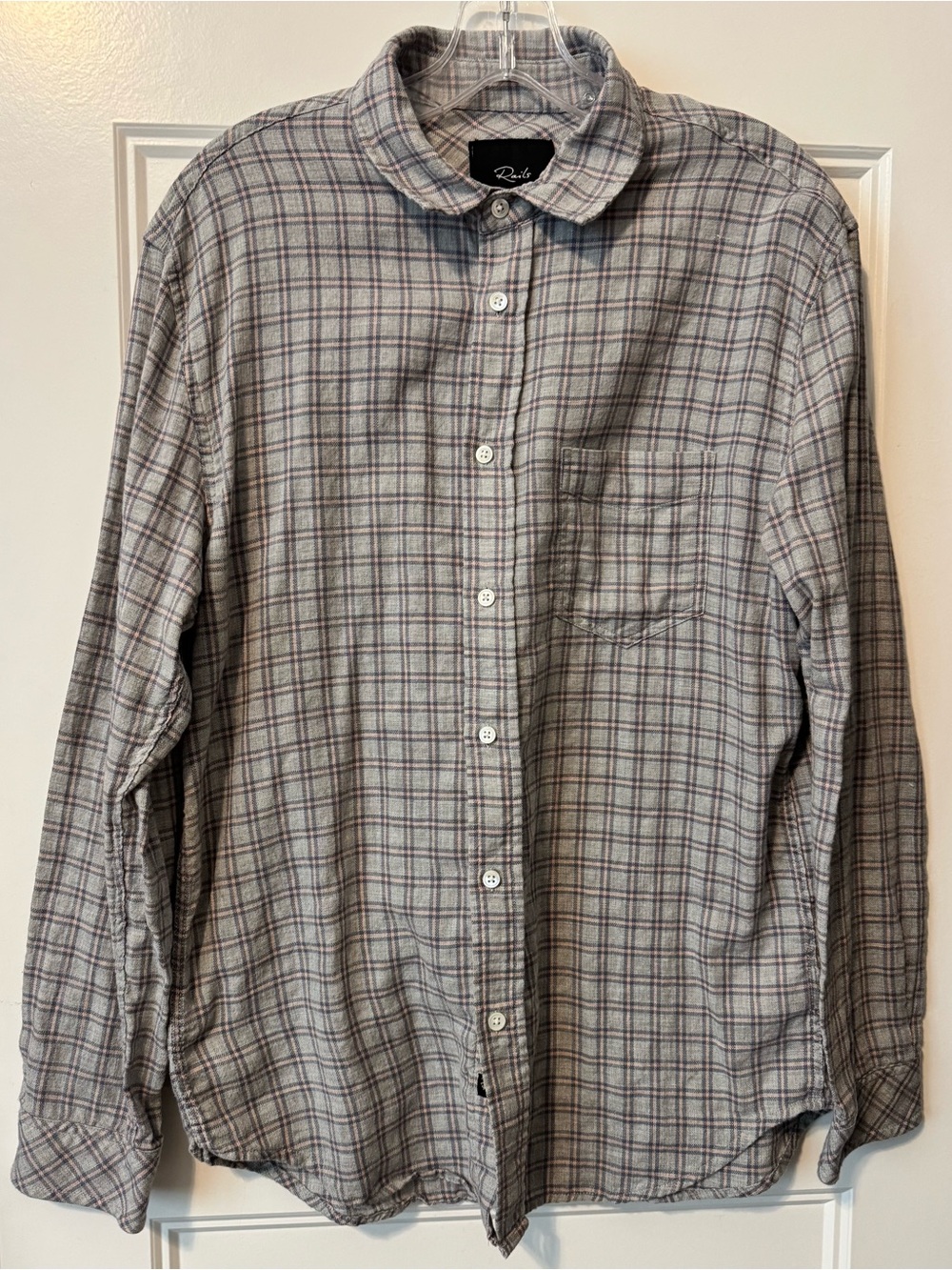 Rails Wyatt Plaid Button Up Shirt Men's Medium Gray Blue Pink Cotton Flannel
